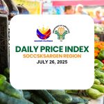 Average Daily Price Index of Agricultural Commodities in SOCCSKSARGEN Region (July 26, 2025)